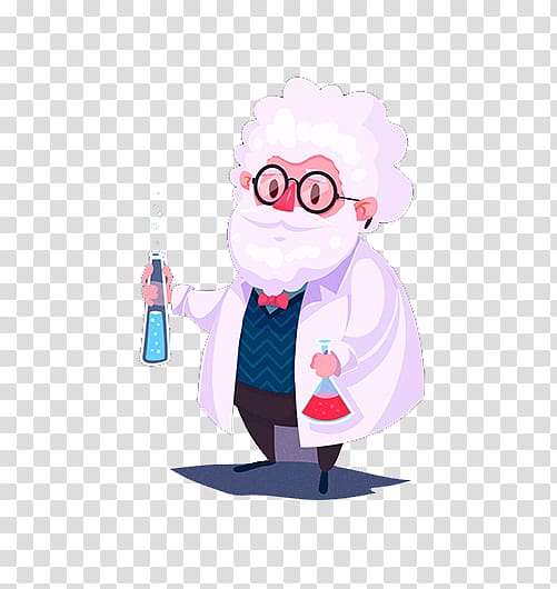 Cartoon Scientist Illustration, Flat white-bearded scientist transparent background PNG clipart