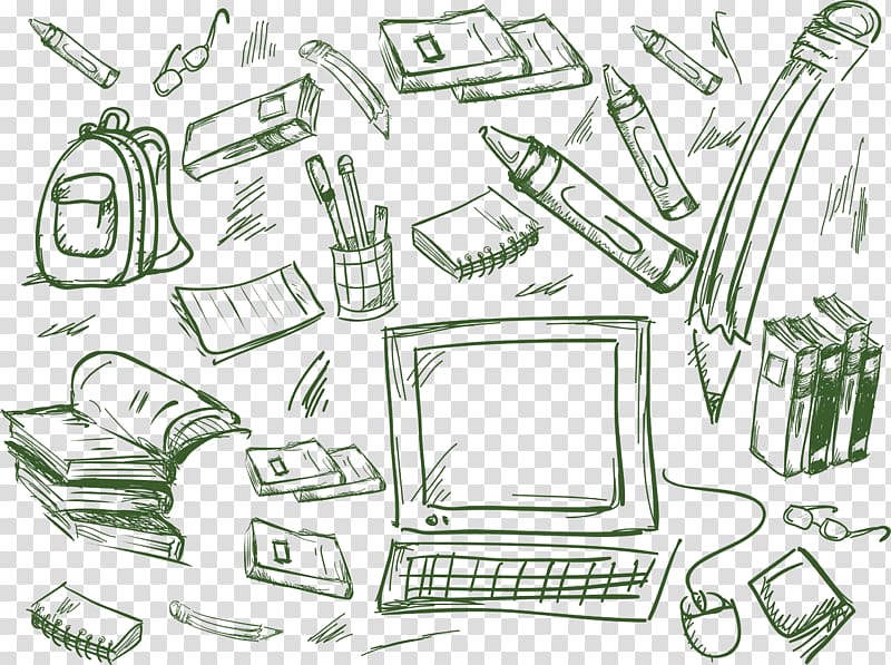 Drawing Sketchbook Cartoon Sketch, Hand-painted school bag computer pencil element transparent background PNG clipart