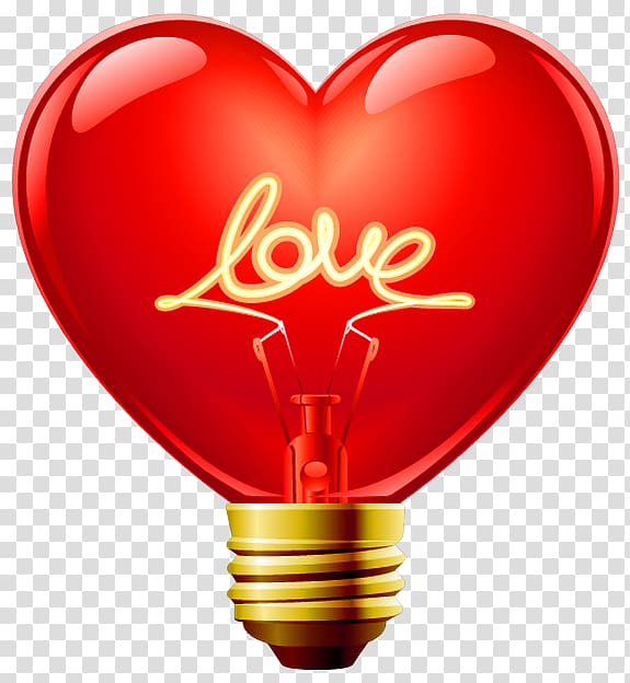 Heart Light , Love Heart Bulb , red heart bulb with love text overlay illustration transparent background PNG clipart