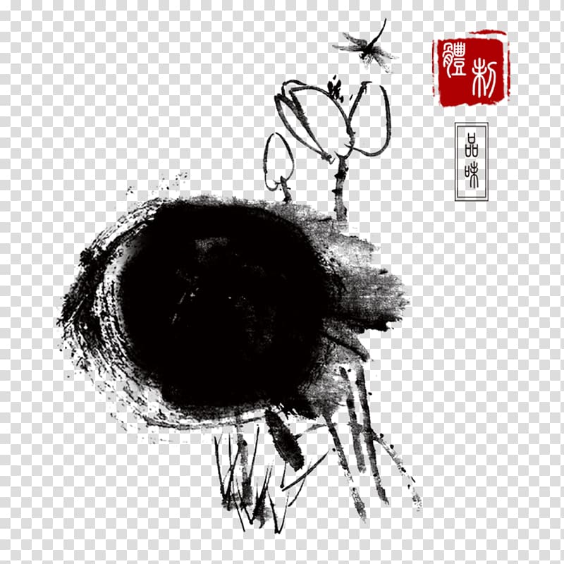 u756bu8377u82b1 Heye Nelumbo nucifera, Chinese ink painting style lotus dragonfly transparent background PNG clipart