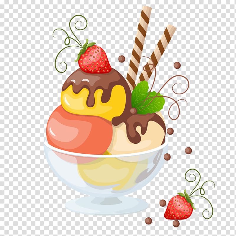 Ice cream Sundae , Chocolate strawberry ice cream transparent background PNG clipart