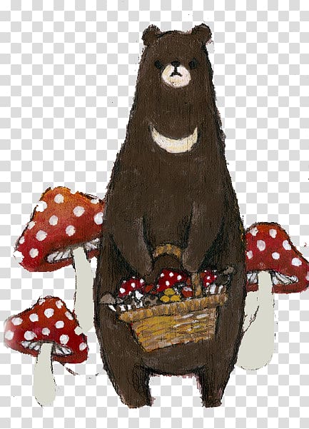 Bear Cartoon Drawing, Dream aesthetic element,Cartoon bear,mushroom transparent background PNG clipart