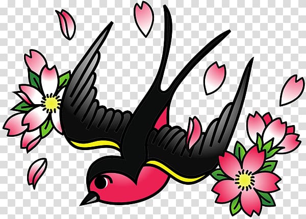 Cherry blossom Old school (tattoo) Swallow tattoo, Tattoo flash transparent background PNG clipart