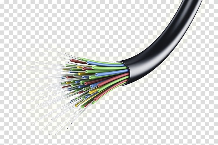 multicolored coated wire illustration, Optical fiber cable Optics Fiber-optic communication, power cable transparent background PNG clipart