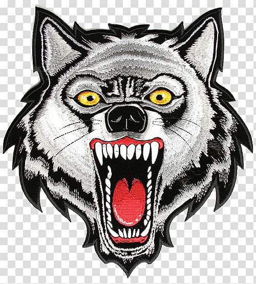 Gray wolf Embroidered patch Iron-on Motorcycle club Embroidery, motorcycle transparent background PNG clipart