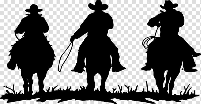 three cowboys silhouette , American frontier Cowboys & Rodeo Silhouette, Wild West transparent background PNG clipart