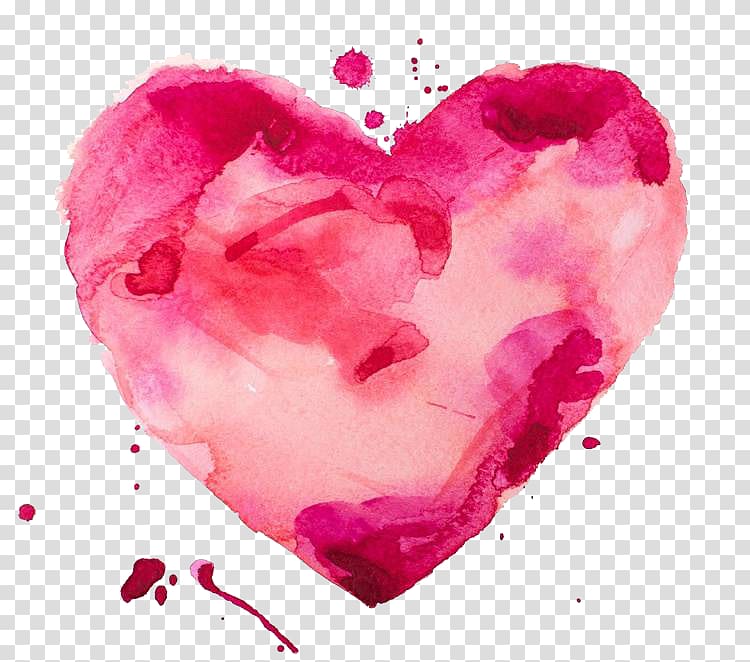 pink and peach-colored heart , Watercolor painting Heart illustration, FIG watercolor painted heart-shaped material transparent background PNG clipart