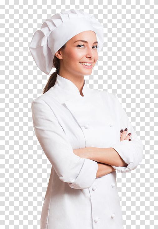 woman standing while wearing chef uniform, Chef's uniform Cooking Food, cooking transparent background PNG clipart