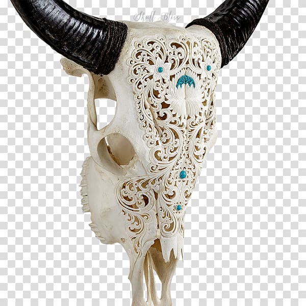 Skull Cattle XL Horns Cart Turquoise, skull transparent background PNG clipart