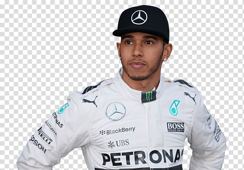 man wearing white and multicolored racing jacket and black Mercedes-Benz fitted cap, Lewis Hamilton Looking Up transparent background PNG clipart
