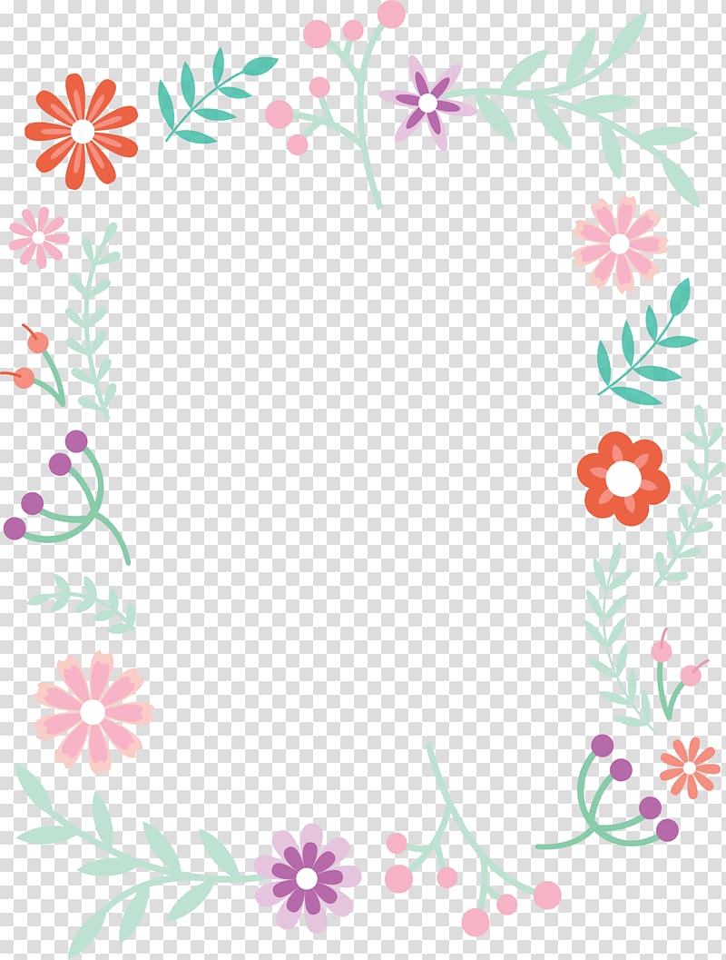 red and pink floral frame illustration, Small fresh cute borders transparent background PNG clipart
