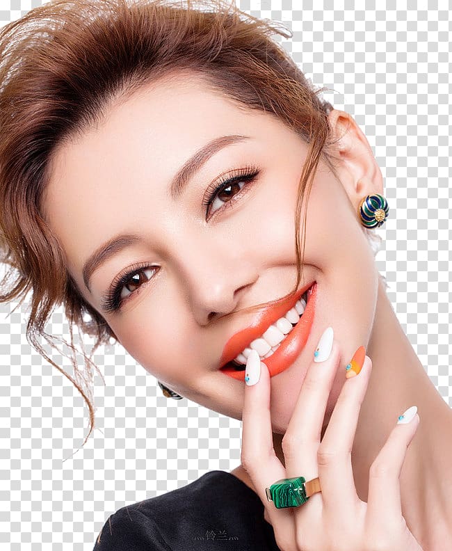 smiling woman holding lips while taking selfie, Lip balm Cosmetics Lipstick Cosmetology, Fashion makeup female face closeup transparent background PNG clipart