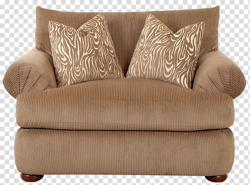 brown corrugated sofa with two brown throw pillows illustration, Furniture Icon, Beige Seat transparent background PNG clipart