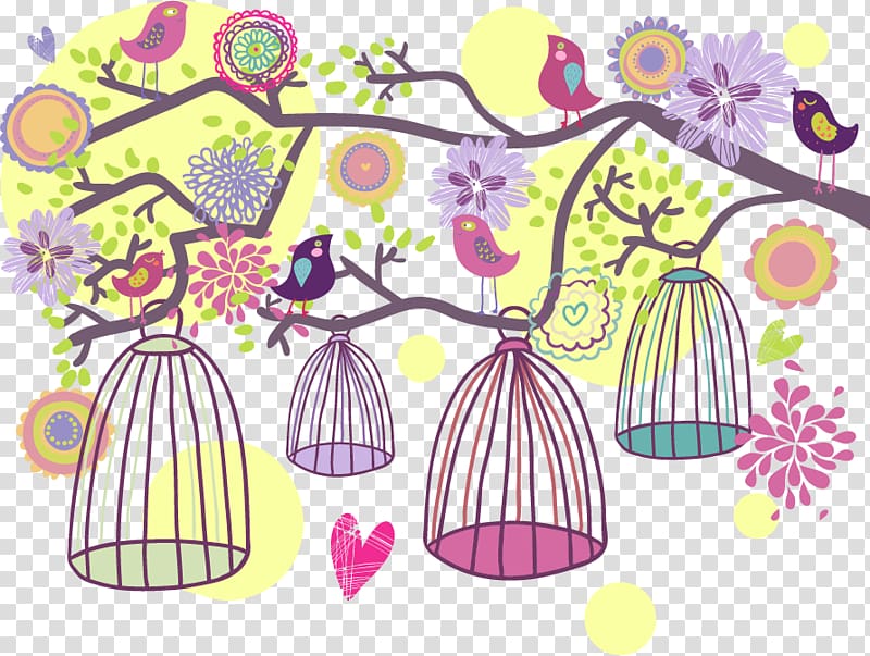 multicolored bird and birdcage illustration, Bird Euclidean , frame transparent background PNG clipart