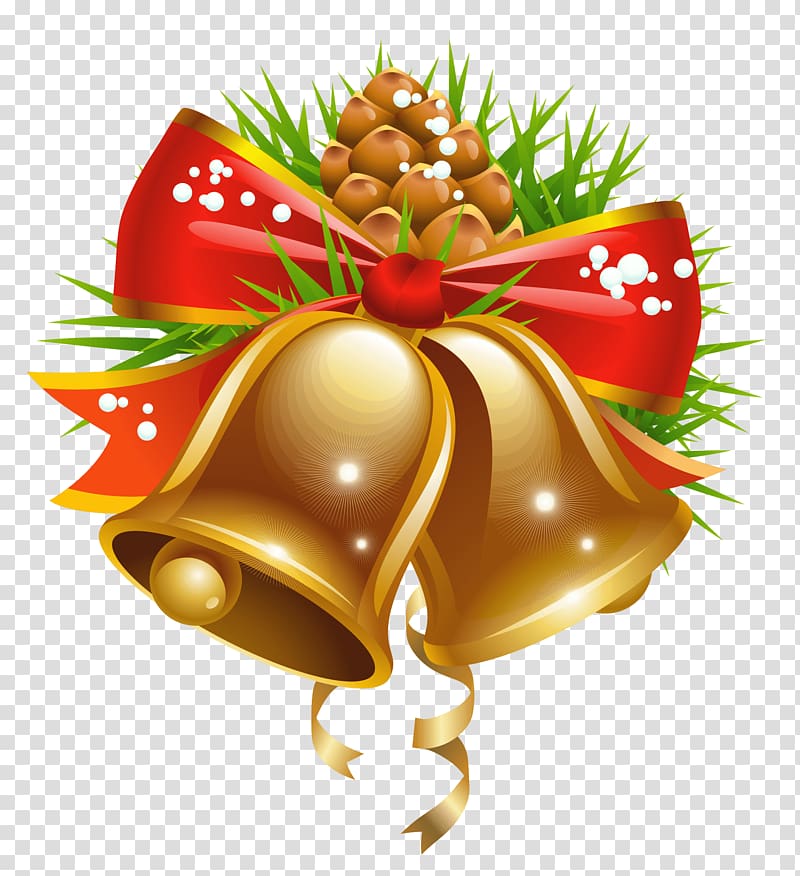 gold bell with bow illustration, Bell Christmas Decoration transparent background PNG clipart