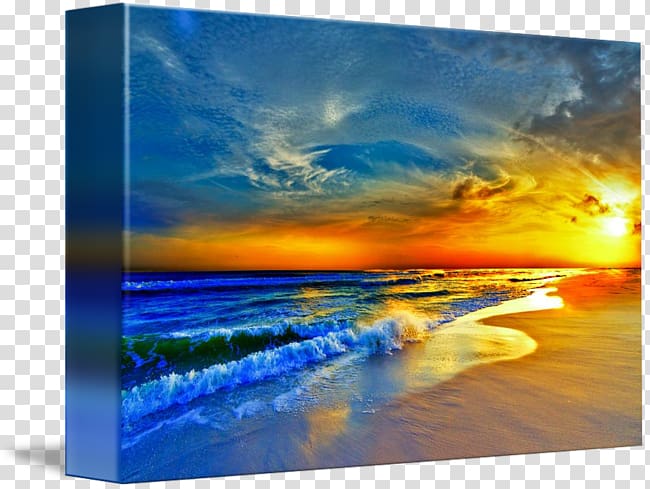 Shore Sky Landscape painting Art, BLUE AND ORANGE WAVE transparent background PNG clipart