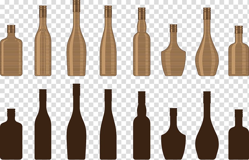 Wine Shape Glass bottle Set, Bottle set transparent background PNG clipart