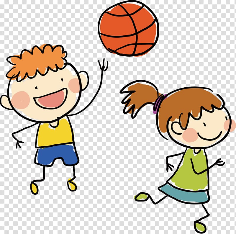 two children playing basketball, Child Drawing Dessin animxe9 Cartoon Illustration, Children play transparent background PNG clipart