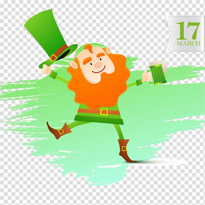 Leprechaun Saint Patrick\'s Day Illustration, Green people free to transparent background PNG clipart