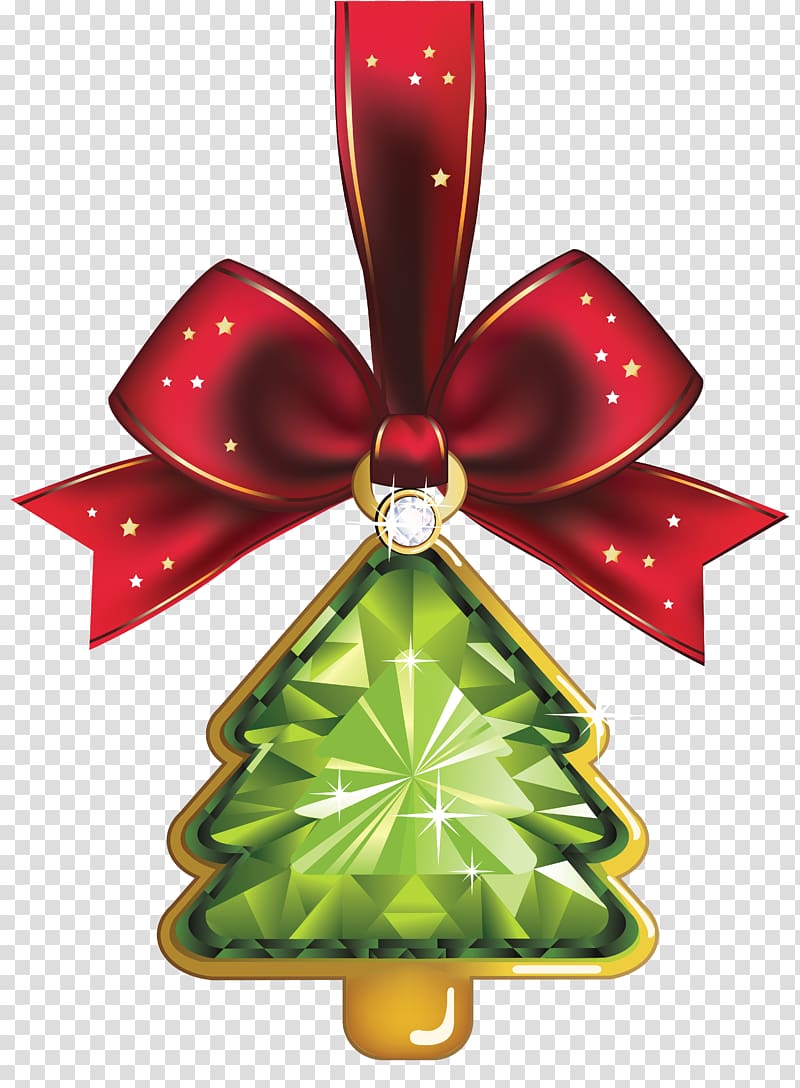 red ribbon with pendant illustration, Christmas Day Christmas ornament Christmas decoration Christmas tree , Christmas Crystal Tree Ornaments transparent background PNG clipart