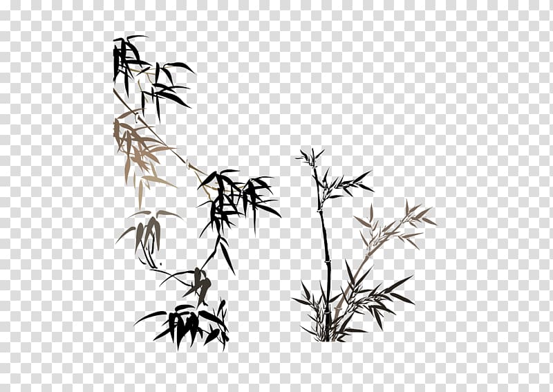 bamboo plant , Four Gentlemen Bamboo Ink wash painting Plum blossom, Chinese bamboo wind transparent background PNG clipart