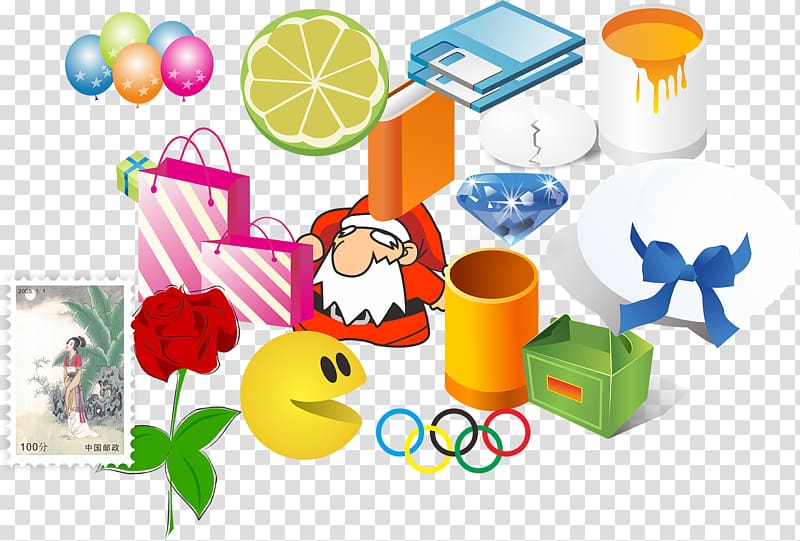 Icon, balloon,orange,floppy disk,Paint Bucket,Bag,book,Santa Claus,hat,mailbox,Olympic five comic,Rose,stamp,egg,diamond,Smiley icons,Pen barrel transparent background PNG clipart