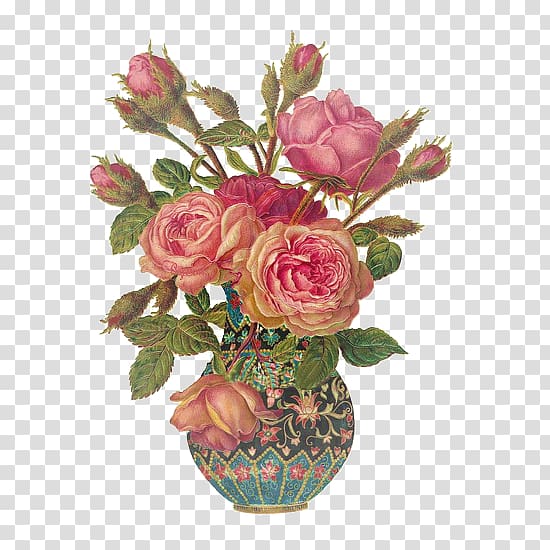pink and orange rose flowers in vase art, Flower bouquet Rose Vintage clothing , vase transparent background PNG clipart
