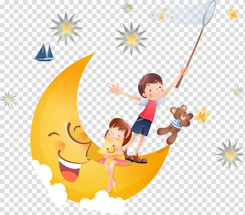 Euclidean Computer file, Yellow moon smiling face transparent background PNG clipart