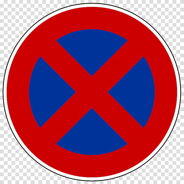 red and blue X-Men logo, Stop & Parking Prohibited Road Sign transparent background PNG clipart