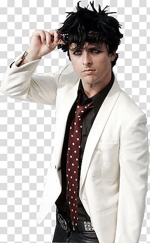 man wearing white suit jacket, Bille Joe Amstrong White Suit transparent background PNG clipart