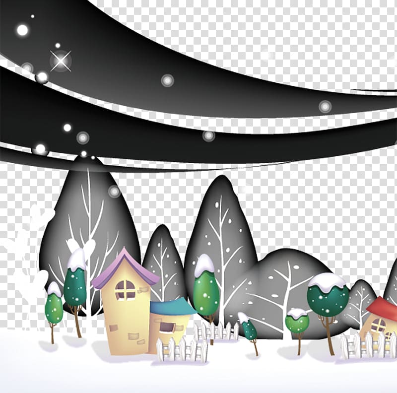 Village Cartoon, Cartoon house and tree on snow transparent background PNG clipart