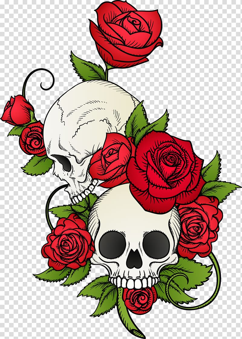Skulls and rose flowers , Calavera Skull Rose T-shirt Drawing, hand ...