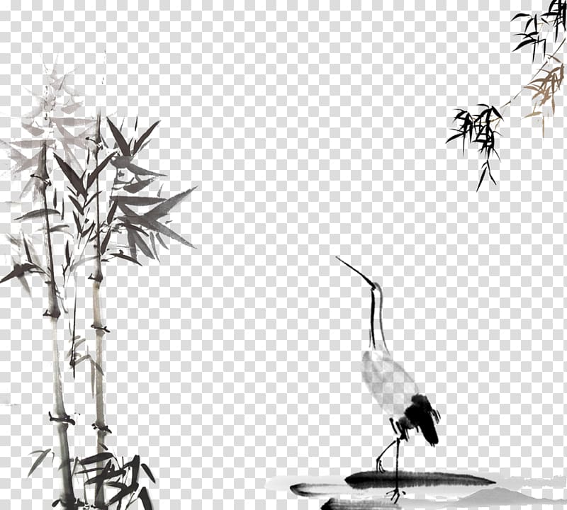 duck and black bamboo , Ink wash painting , Chinese painting of wind and ink painting transparent background PNG clipart