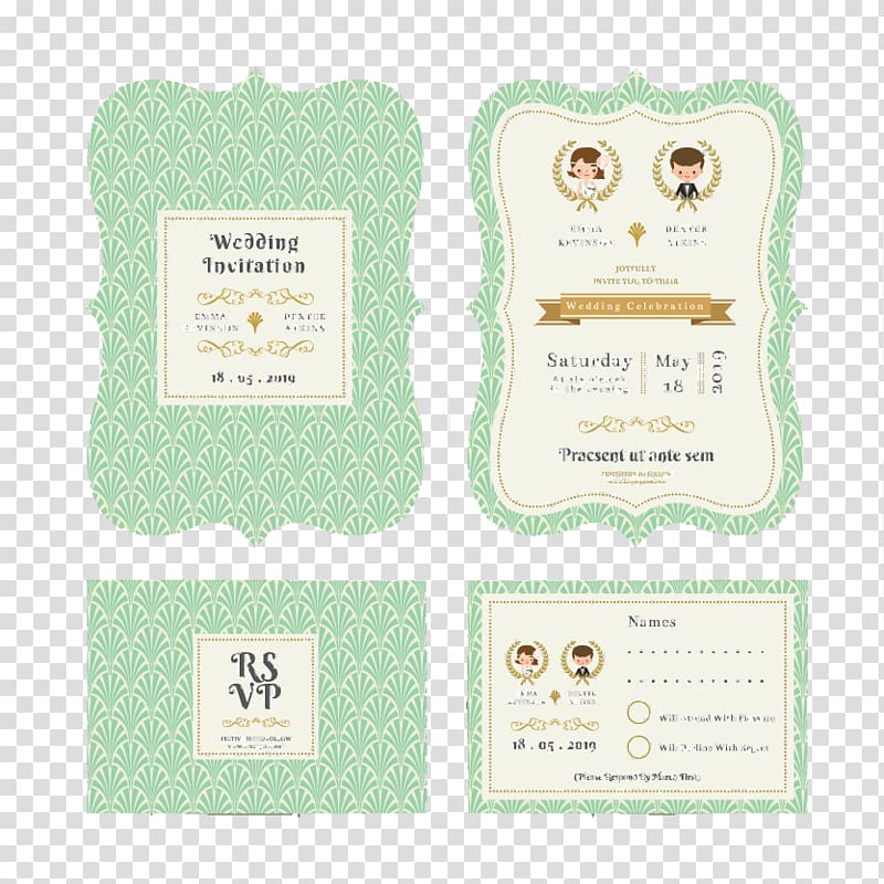 Exquisite cartoon wedding invitation design material transparent background PNG clipart