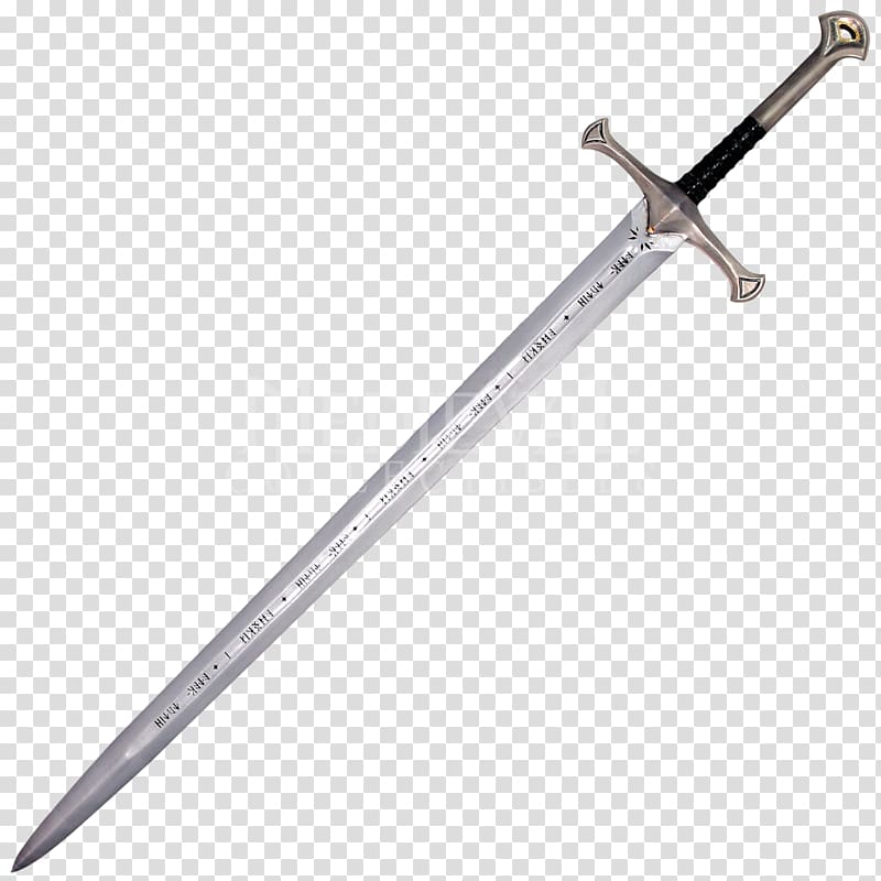 grey and black Medieval sword, The Lord of the Rings Aragorn Gandalf Arwen Sword, Sword Free transparent background PNG clipart