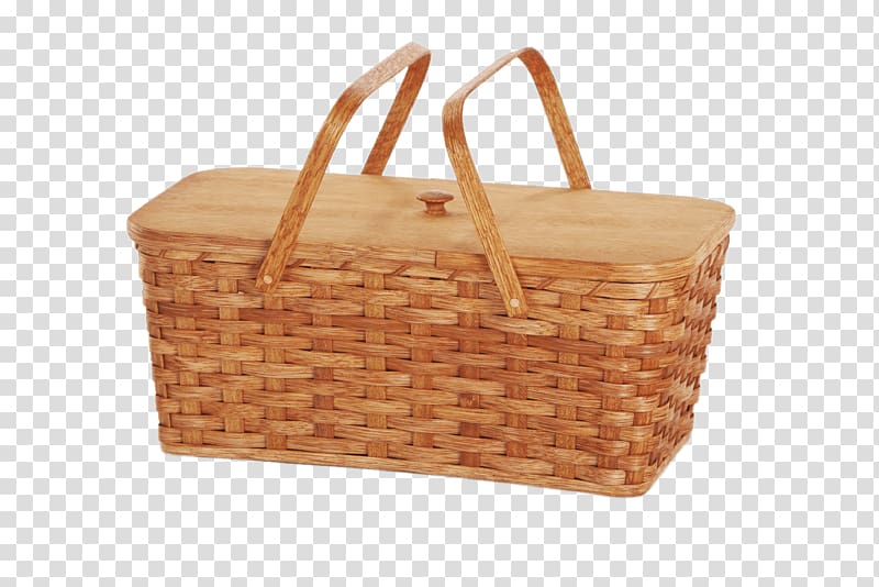 brown woven picnic basket with lid, Picnic Basket With Two Handles transparent background PNG clipart