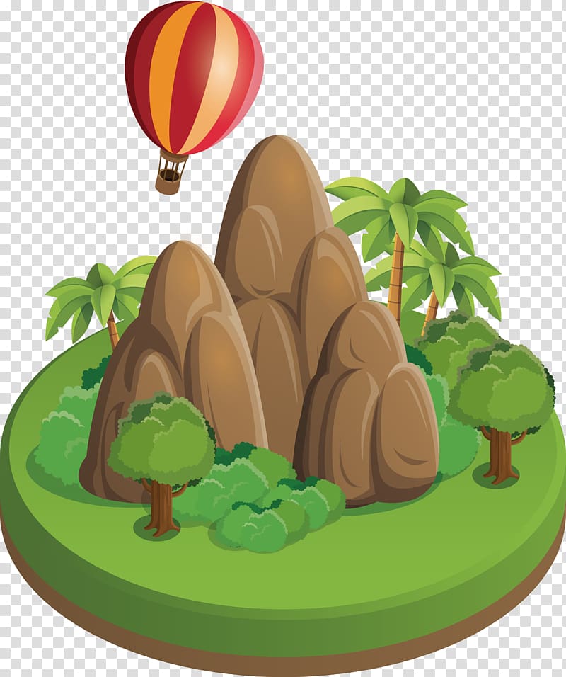 Designer Balloon Illustration, three-dimensional mountain tree hot air balloon transparent background PNG clipart