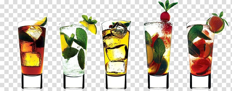 five assorted juice cups, Non-alcoholic mixed drink Bacardi cocktail Non-alcoholic drink Fizzy Drinks, mocktail transparent background PNG clipart