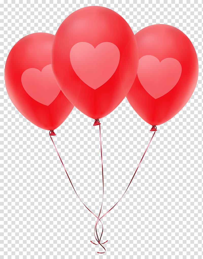three red heart-printed balloons, RedBalloon, Red Balloons with Heart transparent background PNG clipart