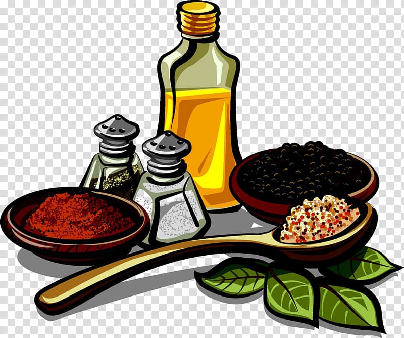 Spice mix Herb Seasoning , Sesame oil with various spices transparent background PNG clipart