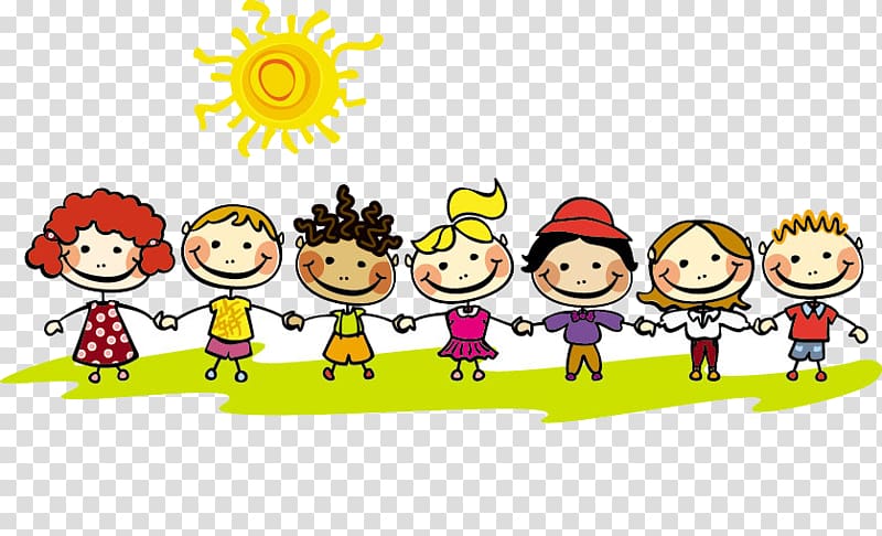 seven children playing , Summer vacation Child Academic term, Hand in hand to make English game kids transparent background PNG clipart