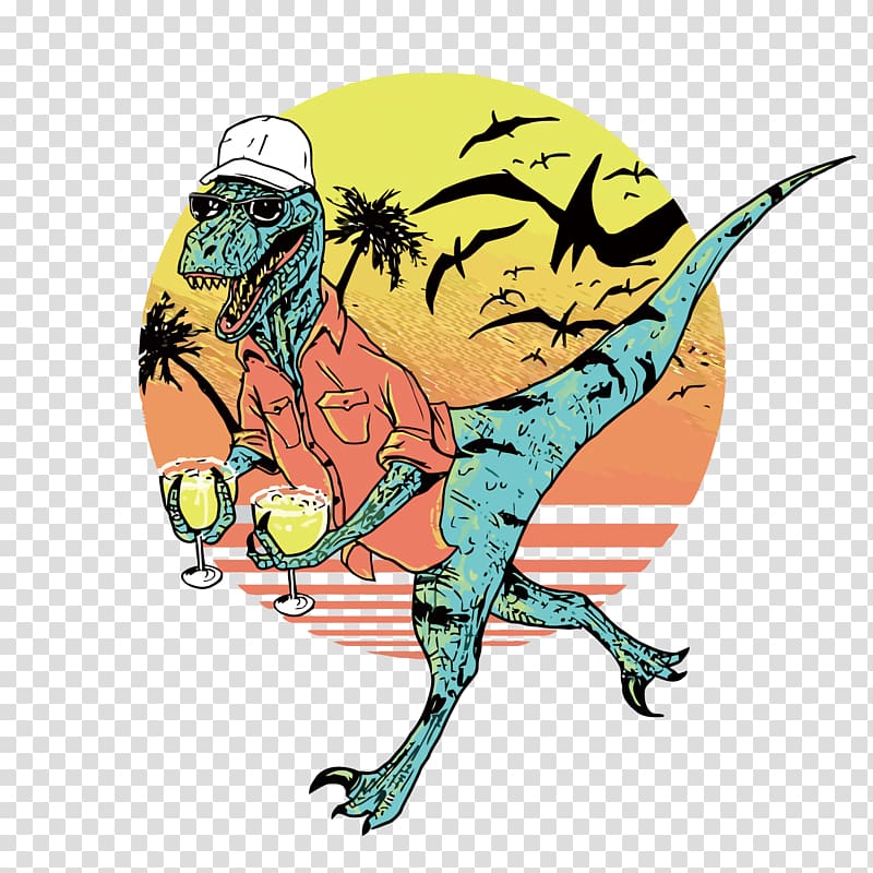 dinosaur in orange collared shirt holding wine glasses illustration, Velociraptor Jurassic Park Dinosaur Film Cinema, dinosaurs transparent background PNG clipart