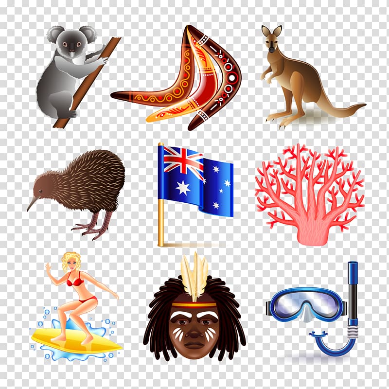 Australia Icon, Kangaroo Koala dive flag transparent background PNG clipart