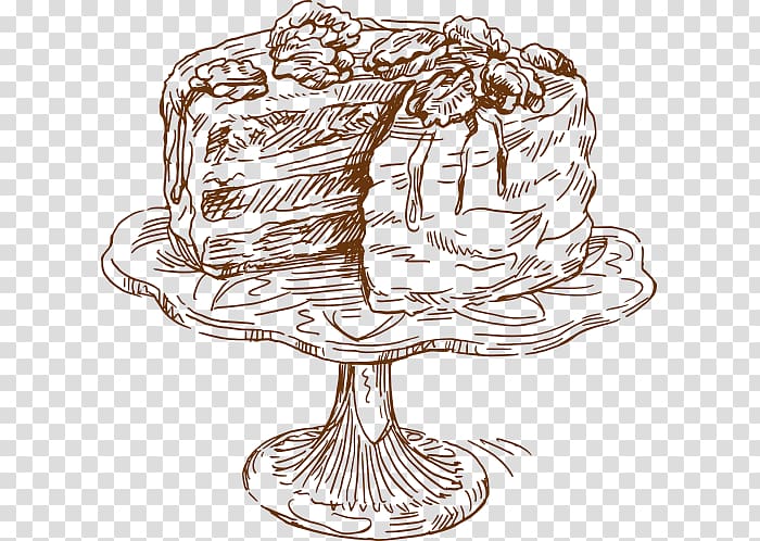 cake with slice on top of cake stand illustration, Coffee cake Drawing Food, sketch cake cutting transparent background PNG clipart