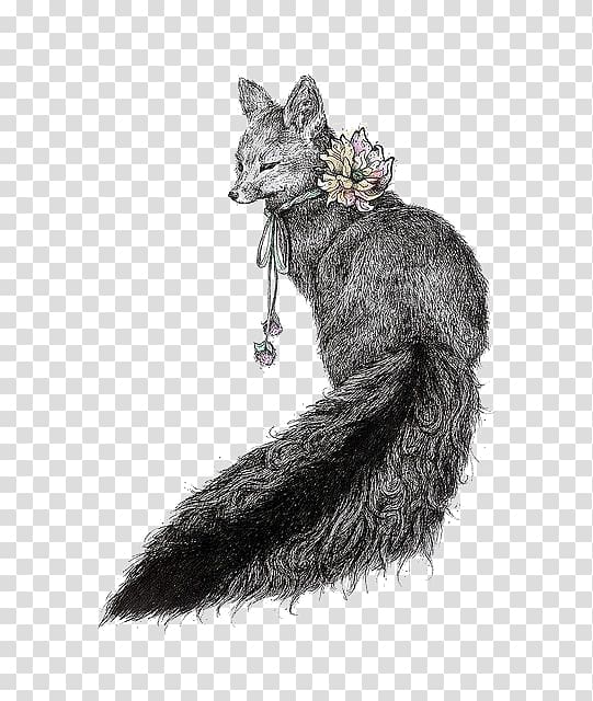 Drawing Fox Illustrator Illustration, black fox transparent background PNG clipart