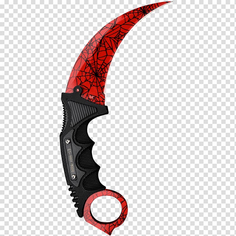 black and red web-print karambit, Counter-Strike: Global Offensive Knife Karambit Steel Weapon, cs go transparent background PNG clipart