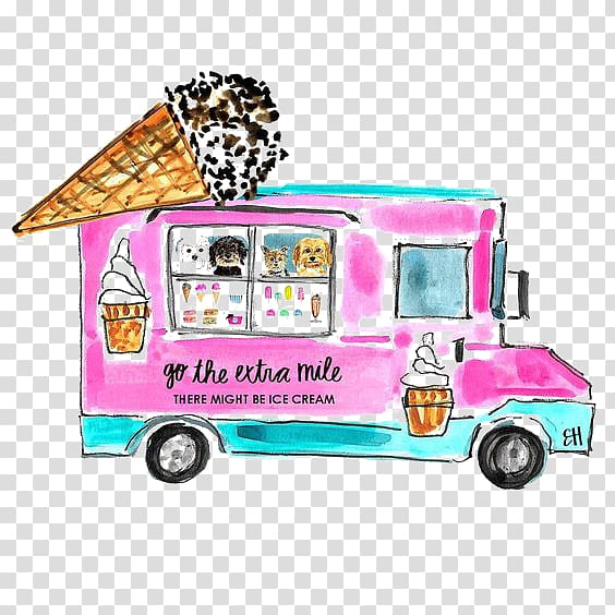 Ice cream Food truck Cartoon Illustration, Ice cream truck transparent background PNG clipart