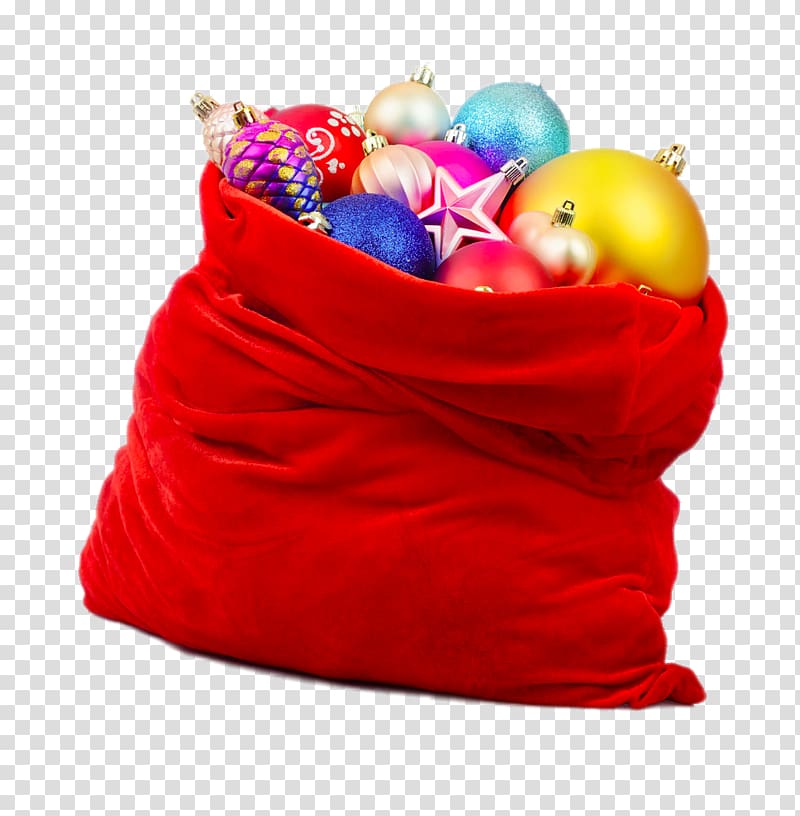 Santa Claus Red Christmas Gift, HD red ball bag transparent background PNG clipart