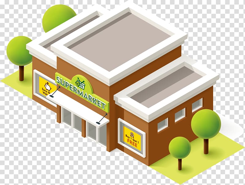Supermarket Grocery store Building Illustration, Green Tree Supermarket transparent background PNG clipart