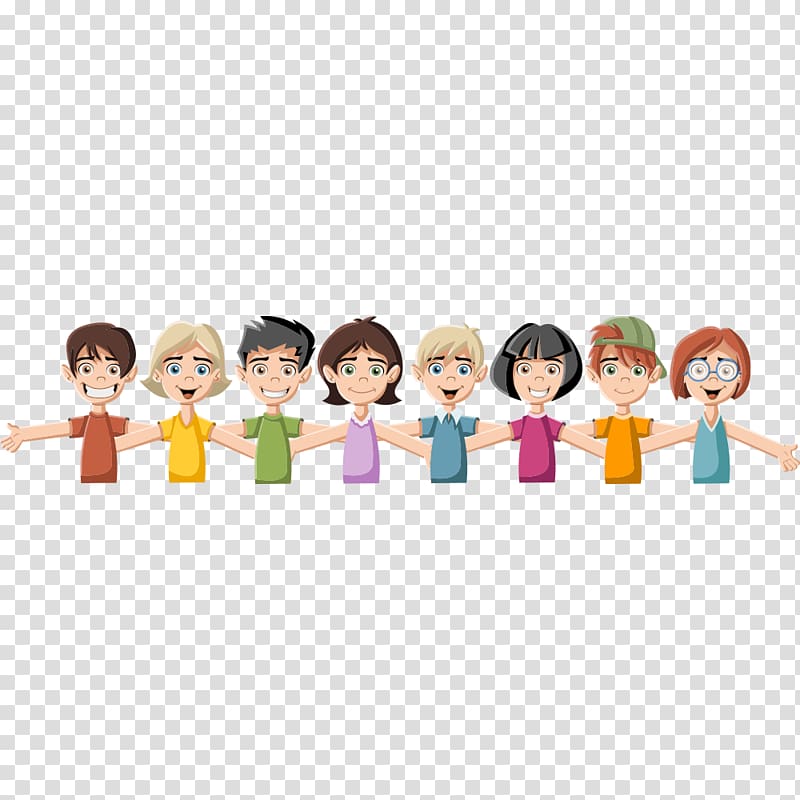 Cartoon Child Illustration, Young men and women holding hands transparent background PNG clipart